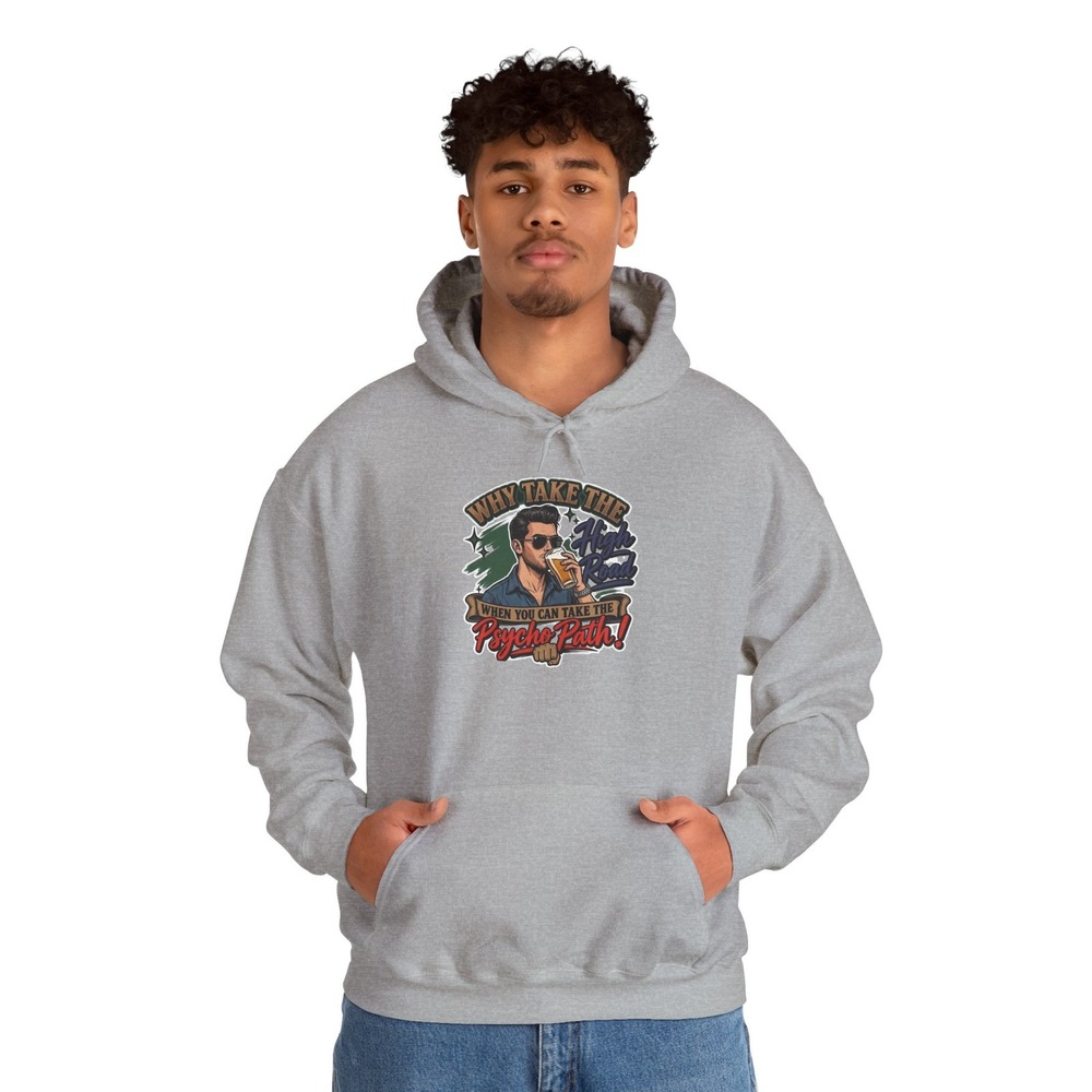 Three Dog Acres Psycho Path Funny Graphic Hoodie Grey Mens Slogan Sweatshirt